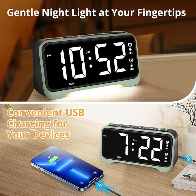 Loud Alarm Clock for Heavy Sleepers Adults/Kids, Dual Vibrating Alarm Clock Bed - Image 8