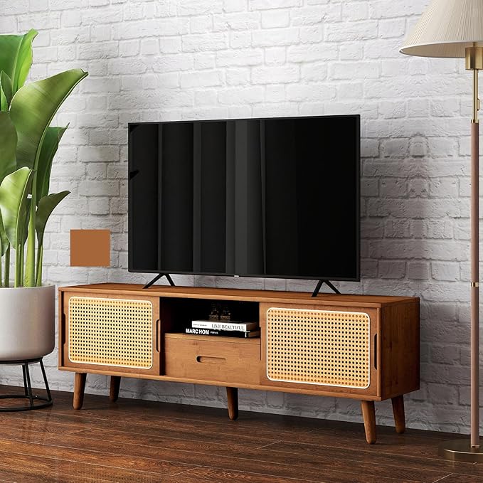 HollyHOME Bamboo TV Stand with Storage - Image 8