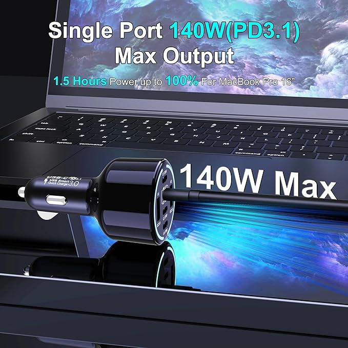 CHIPOFY 300W USB C Car Charger, 6 Ports - Image 4