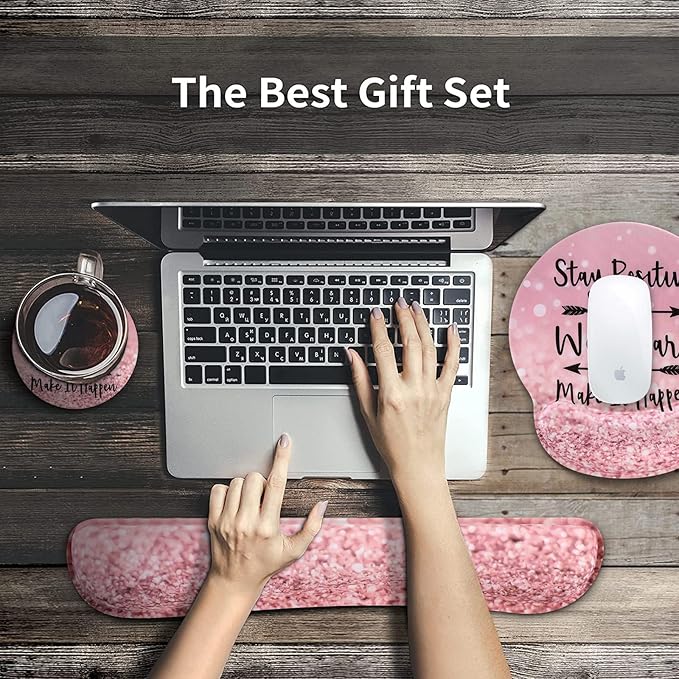 iCasso Mouse Pad, Large Pink Desk Mat Set, 4in1 XXL Mousepad + Keyboard Wrist - Image 7