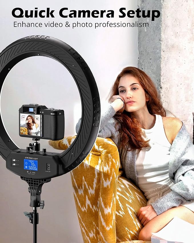 UBeesize 22'' Ring Light with 72'' Stand, 65W Large Ring Light with Phone Holder - Image 6