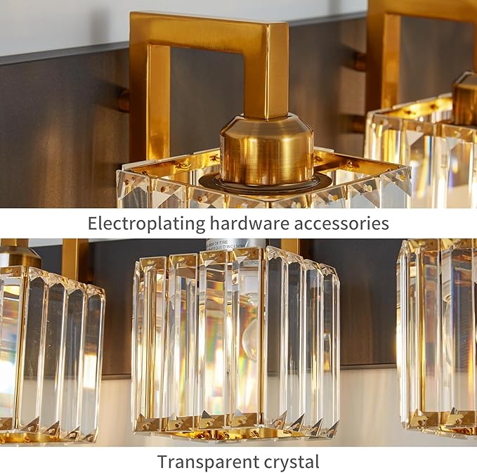 FDPBY Modern Bathroom Vanity Light 4-Lights Black Gold Crystal Wall Lamp - Image 5