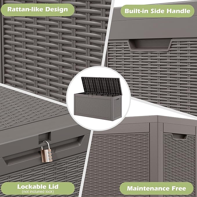 Outdoor Storage Box, 60 Gallon Outside Deck Box Waterproof, Resin Outdoor - Image 6