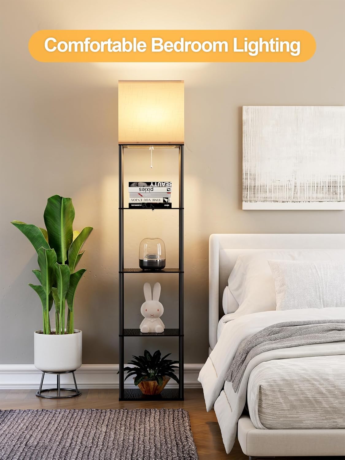 Large Floor Lamp with Shelves, 5-Tier Tall Floor lamp with for Living Room, Shelf Floor Lamp with 3 CCT LED Bulb, Corner Display Standing Column Lamp, Etagere Organizer Tower Nightstand for Bedroom