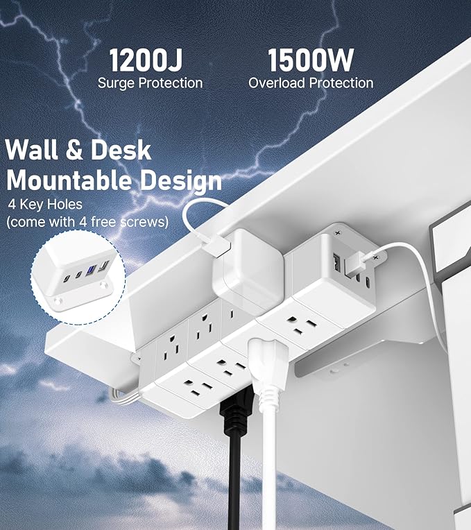30W USB C Power Strip Surge Protector, 4 Side 12 Outlets Desk Power Strip - Image 6