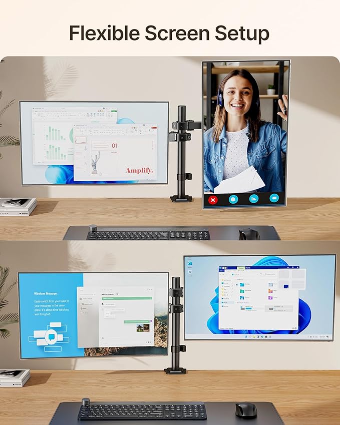monTEK Dual Monitor Stand for 17"–32” Computer, Adjustable Height Stable - Image 3