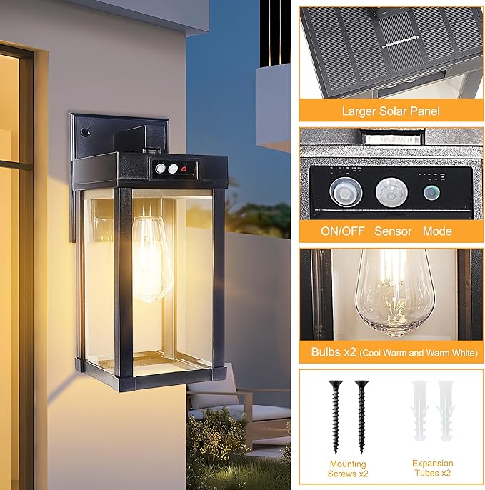 CYHKEE 2 Pack Solar Wall Lights Outdoor Waterproof - Image 3
