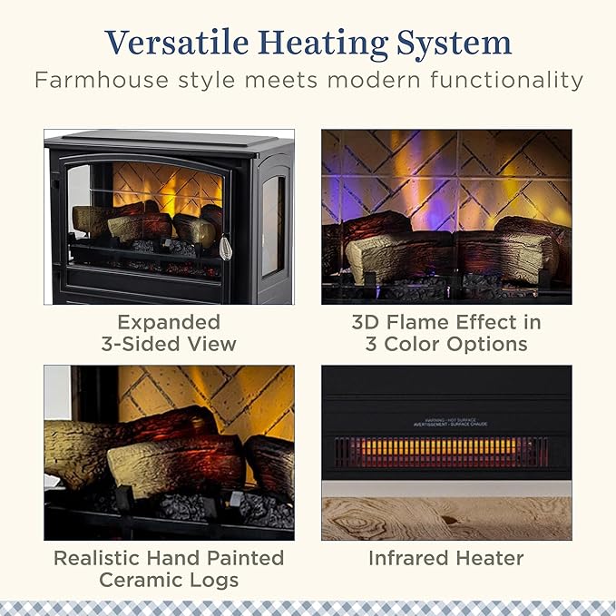 Country Living Infrared Freestanding Electric Fireplace Stove Heater in Black | - Image 5
