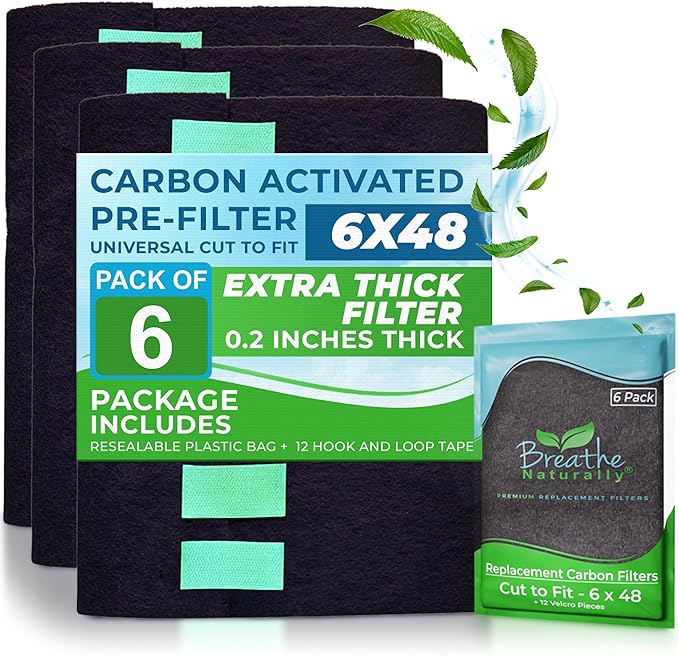 Breathe Naturally Universal 6x48 Cut-to-Fit Activated Carbon Filter Charcoal by BreatheNaturally