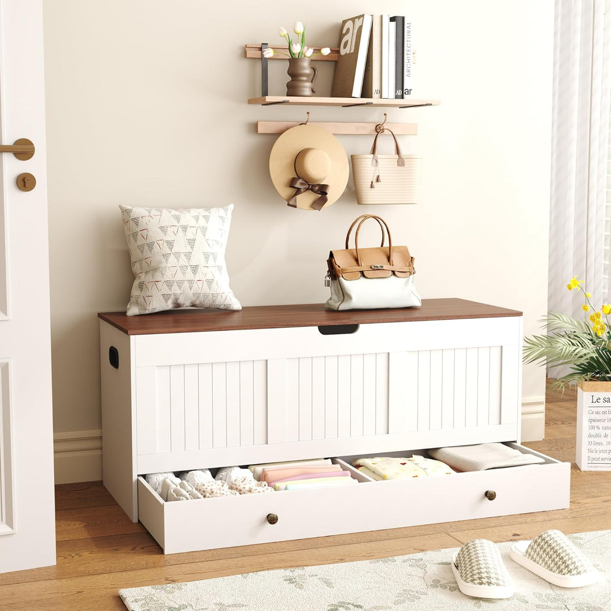 homefort 44.3" storage chest with 2 drawers, retro showing dimensions