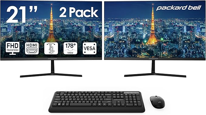 Packard Bell airFrame 21" FHD Monitors + Wireless Keyboard & Mouse, VESA Mount by PackardBell