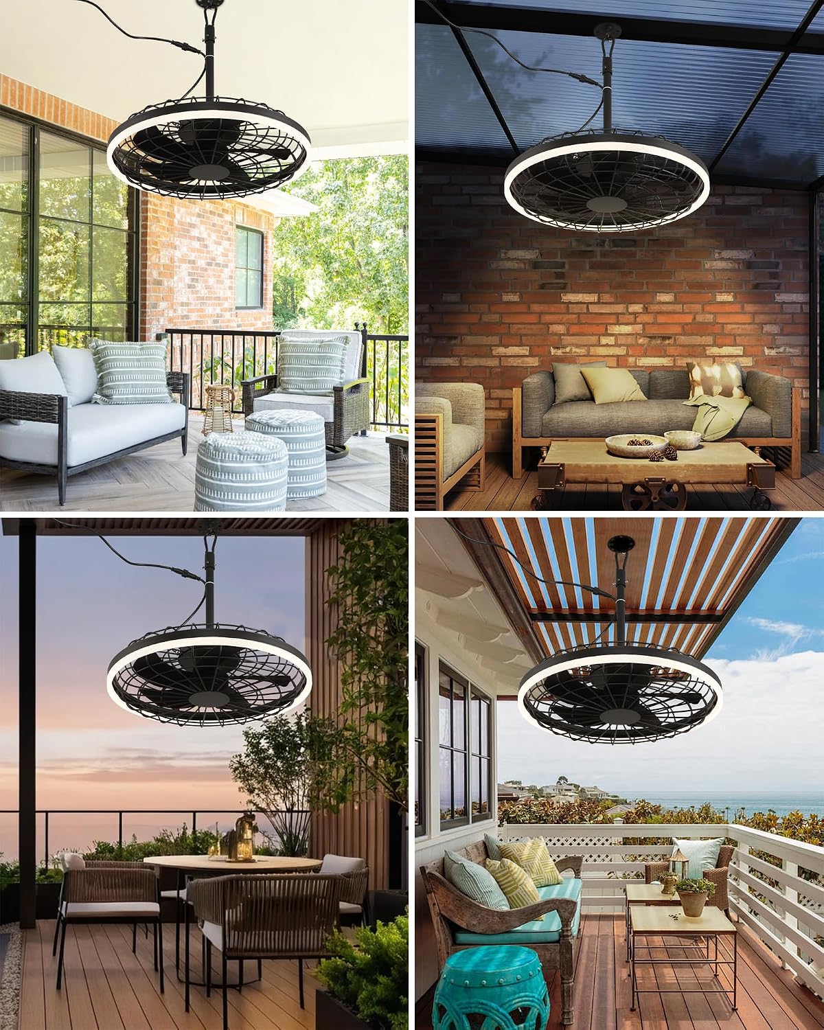 20" Gazebo Fan With Light Waterproof Ceiling Fan,5 Blade,Dimmable Color,3CCT,Alexa/Google,Black Plug In Caged Outdoor Fan for Patio Backyard Family Reunions Parties