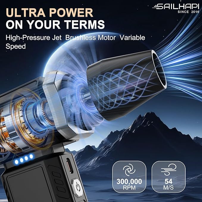 SAILHAPI Compressed Air Duster 300000RPM, Handheld Office Duster Brushless - Image 2