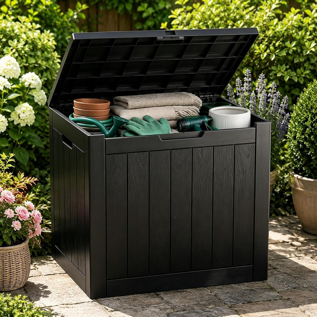 outdoor storage box resin deck box waterproof black, main product view