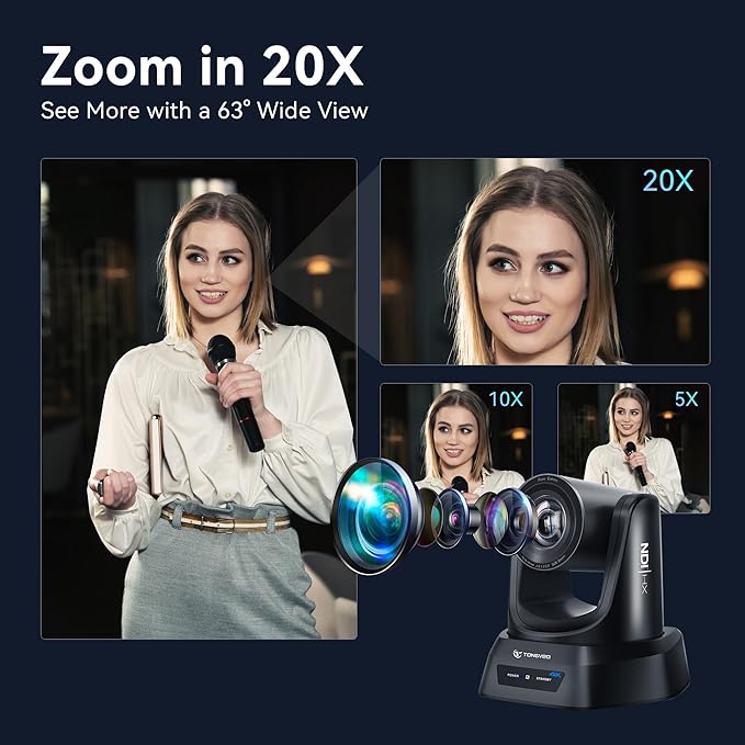 TONGVEO 4K NDI PTZ Camera AI Auto-Tracking 20X Optical Zoom HDMI IP Live - Image 5