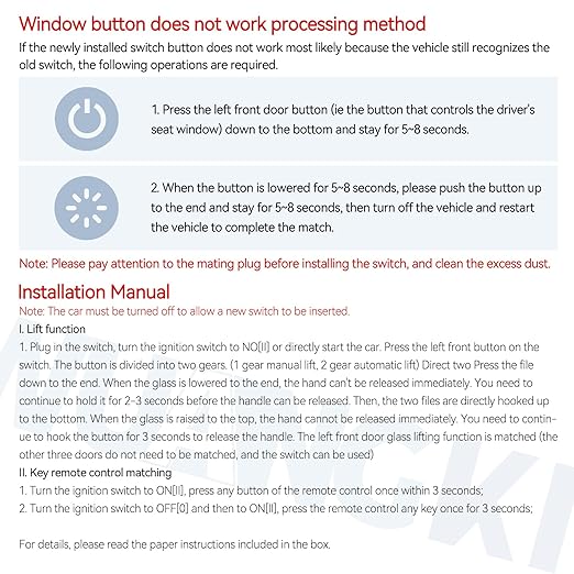 WUANGKI Power Window Door Master Control Switch | Front Driver Side | 3+0 Pins - Image 6