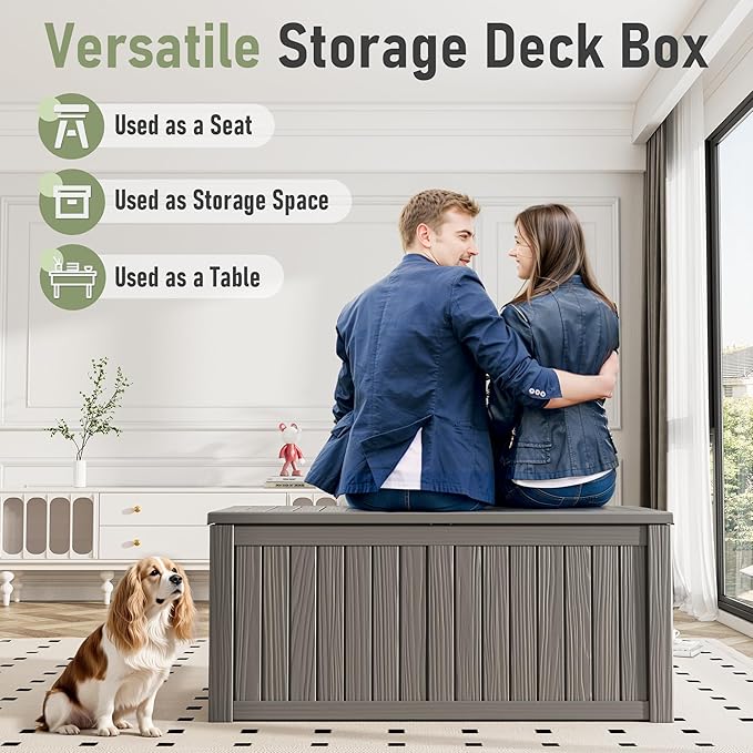 Outdoor Storage Box, 120 Gallon Deck Box, Resin Waterproof Outside Storage Bench - Image 5