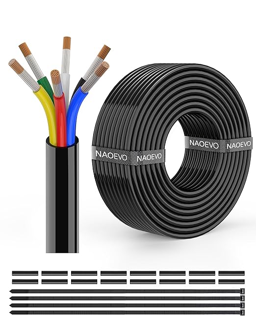 NAOEVO 18 Gauge Wire 6 Conductor Electrical Wire, 18 AWG Stranded PVC Cord by NAOEVO