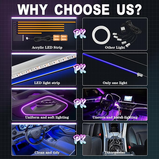 Acrylic Interior Car Lights, WEBUPAR Car Accessories 10 in 1 Car LED Strip - Image 2