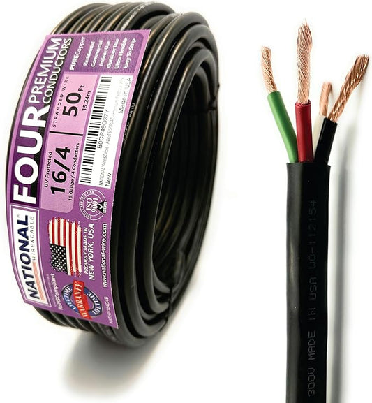 NATIONAL Wire & Cable – 16 AWG 4-Conductor Premium Copper Wire, 50 ft, Stranded by NATIONALWireCable