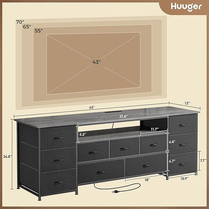 Huuger 63 Inch TV Stand for 65, 70 Inch TV, 11 Drawer Long Dresser - Image 3