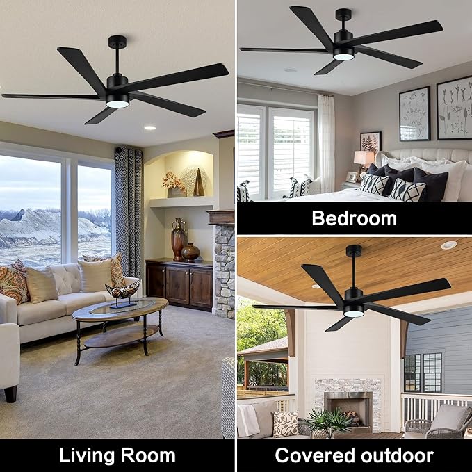 WINGBO 64" DC Ceiling Fan with Lights, 5 Carved Solid Wood Blades, 6-Speed - Image 8