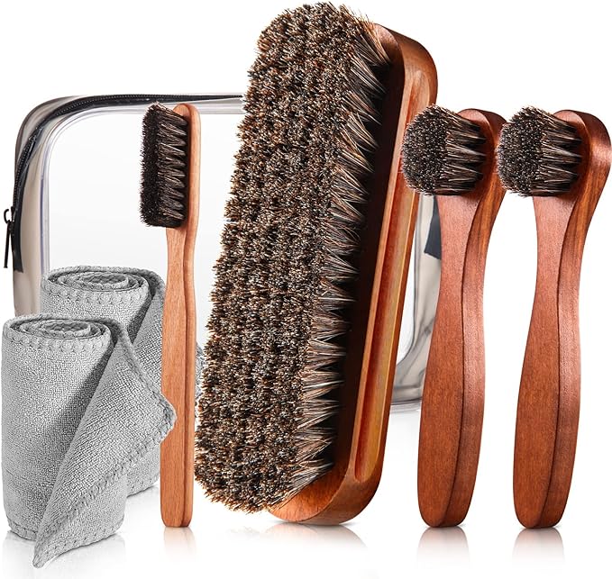 7 Pcs Horsehair Shine Shoes Brush Kit Polish Dauber Applicators Cleaning by ZJoey
