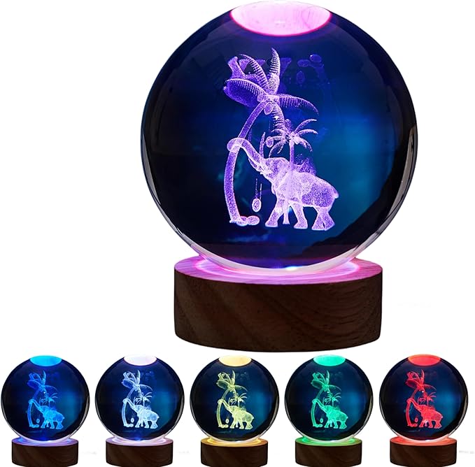 3D Elephant Crystal Ball Lamp, Lifelike Elephant Night Light, 16 Colors by Conalisk