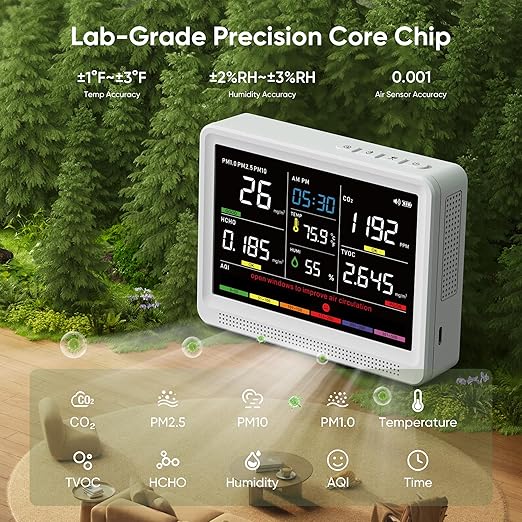 bonoch Upgrade 16 in 1 Air Quality Monitor Indoor 15h Battery & 5.5" Display 9 - Image 3