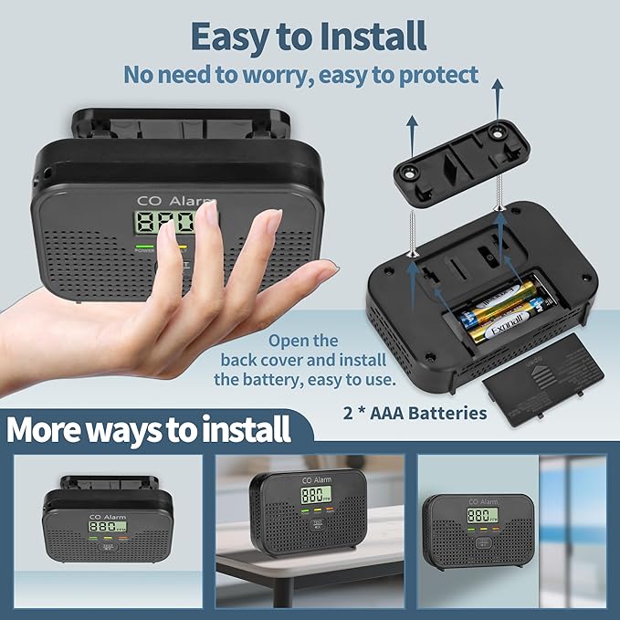 Carbon Monoxide Detector Powered by AA Battery, CO Monitoring Alarm - Image 3