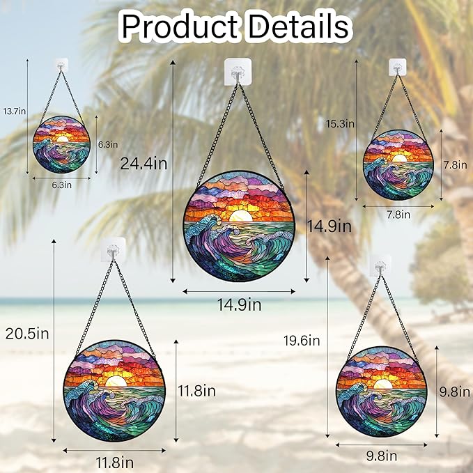 DASTOLL Stained Glass Window Hanging, Clouds and Sea Waves Suncatcher Diamond - Image 5