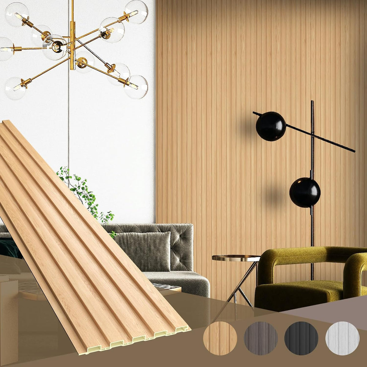 OUZUGIE WPC Acoustic Slat Wall Paneling, Living Room, TV Background, Study Room