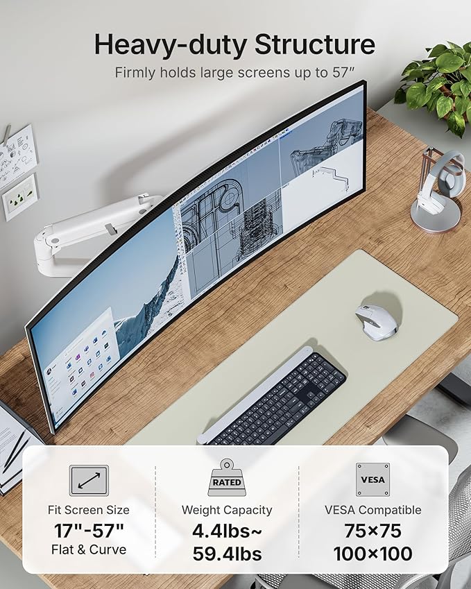 monTEK Single Monitor Arm with USB A/C, Ultrawide Monitor Stand - Image 2