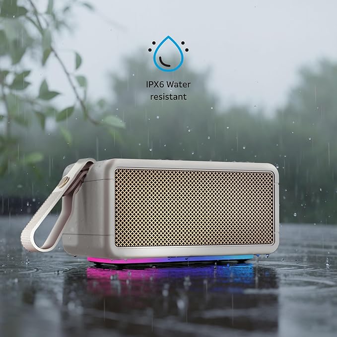AT&T Essentials Retro 40W Bluetooth Speaker, IPX6 Waterproof, LED Light Modes - Image 6