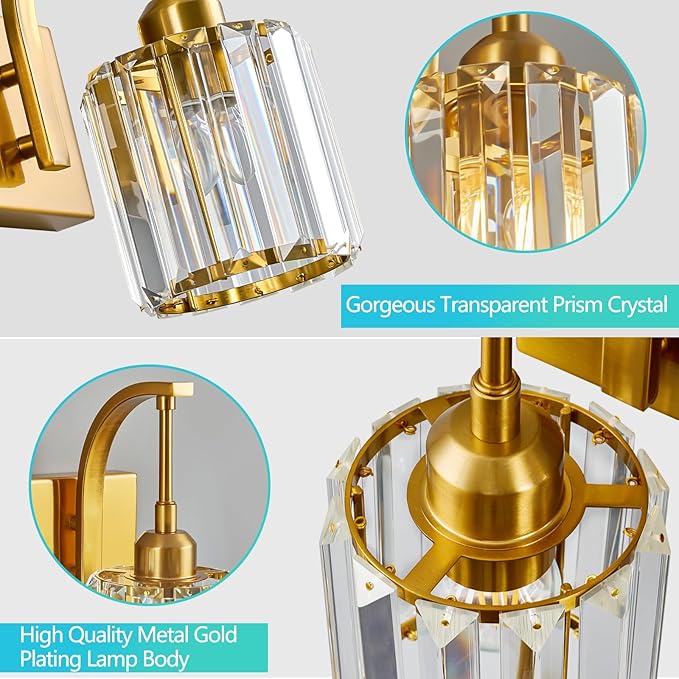 FDPBY 5-Light Crystal Vanity Light, Modern Gold Bathroom Wall Sconce - Image 5