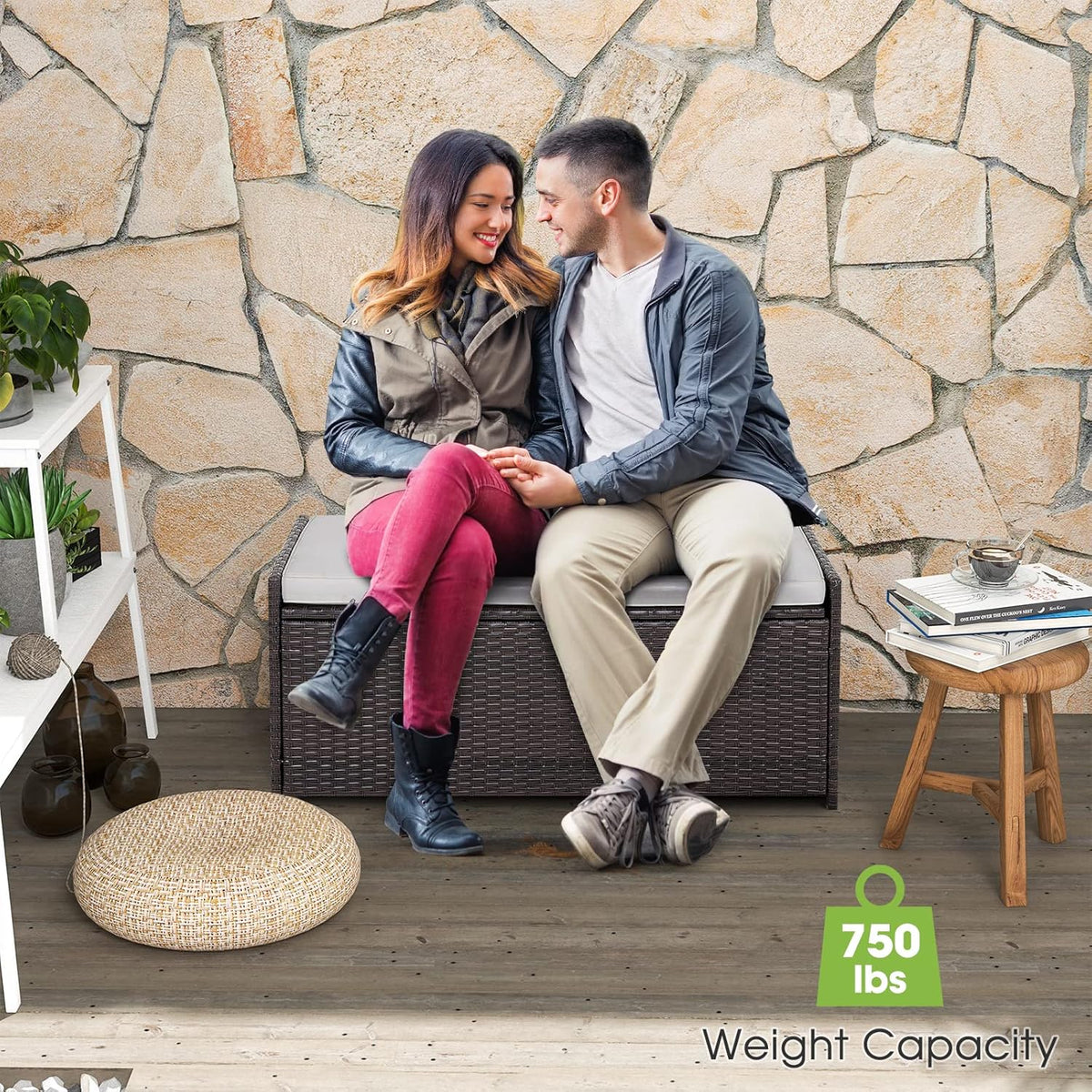 tangkula 34 gallon outdoor storage bench with seat, front angle view