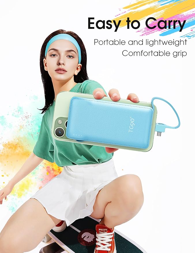 TG90° 10000mAh Power Bank with Built-in AC Wall Plug and Cables, Ultra Slim - Image 4