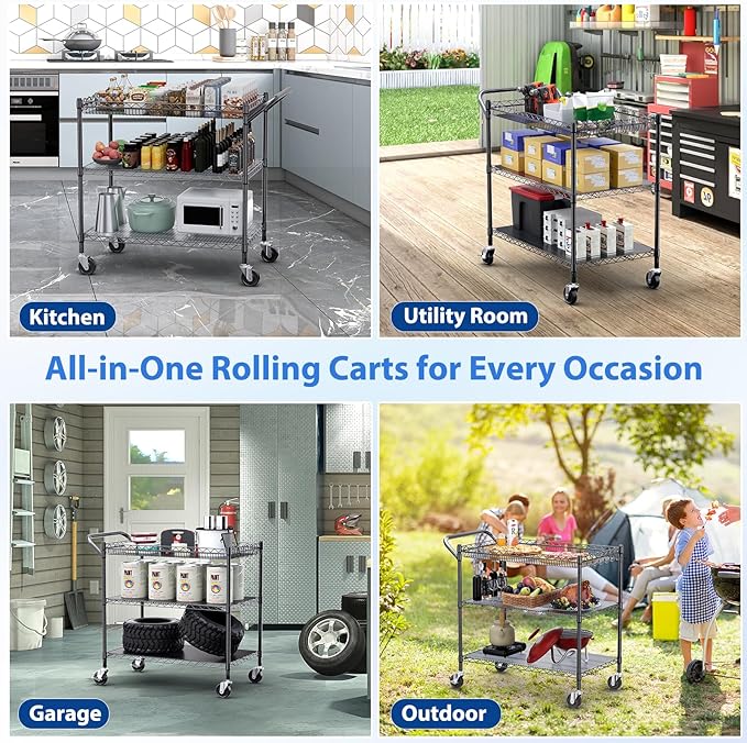 WDT 1350Lbs Capacity Heavy Duty Rolling Utility Cart, Large 3 Tier Rolling Carts - Image 7