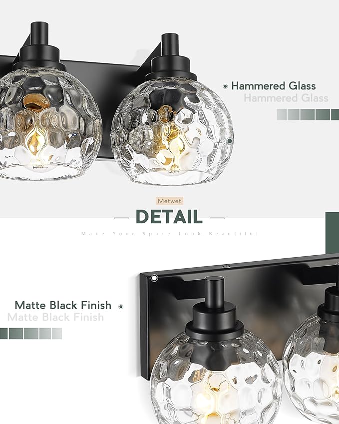 METWET Bathroom Light Fixtures Over Mirror, 4-Light Modern Sconces Wall Lighting - Image 3
