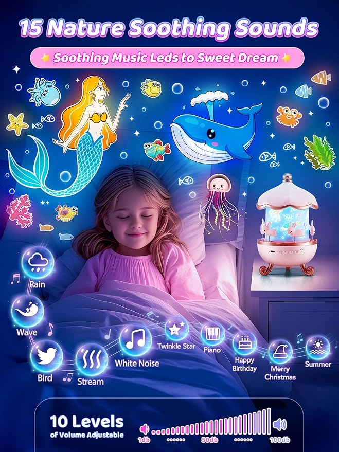 Carousel Night Light for Kids, 15 Music+15 Films+315 Colors Star Projector for - Image 3