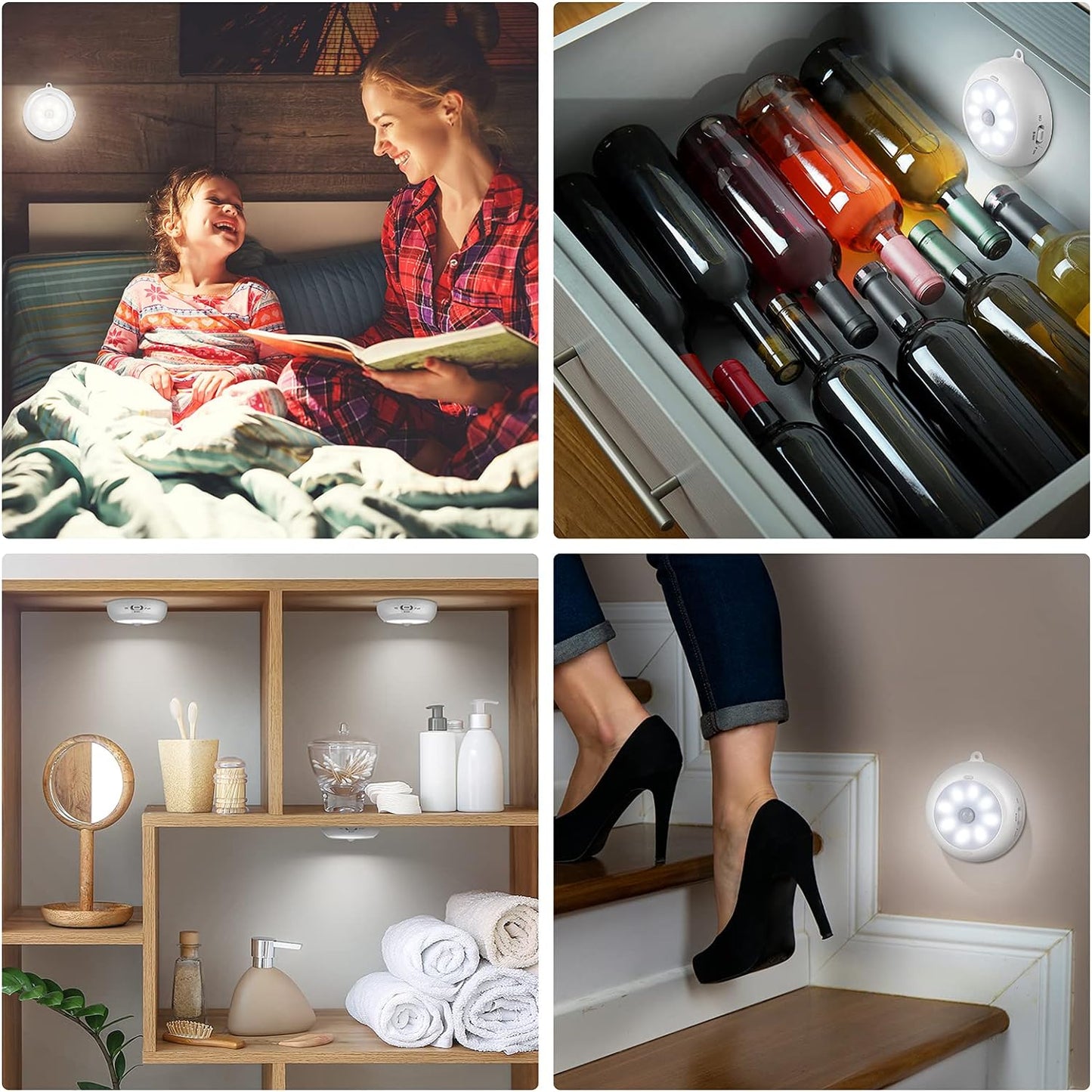 Reoshine Motion Sensor Light Indoor, LED Night Light Closet Lights, Under Cabinet Lights, AA Battery Operated Stick on Wireless Puck Lights for Wall, Step, Stair, Dimmable (3 Pack)