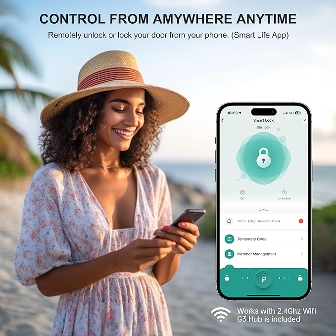 Hornbill WiFi Smart Lock Deadbolt, Keyless Entry Front Door Lock, Fingerprint - Image 6