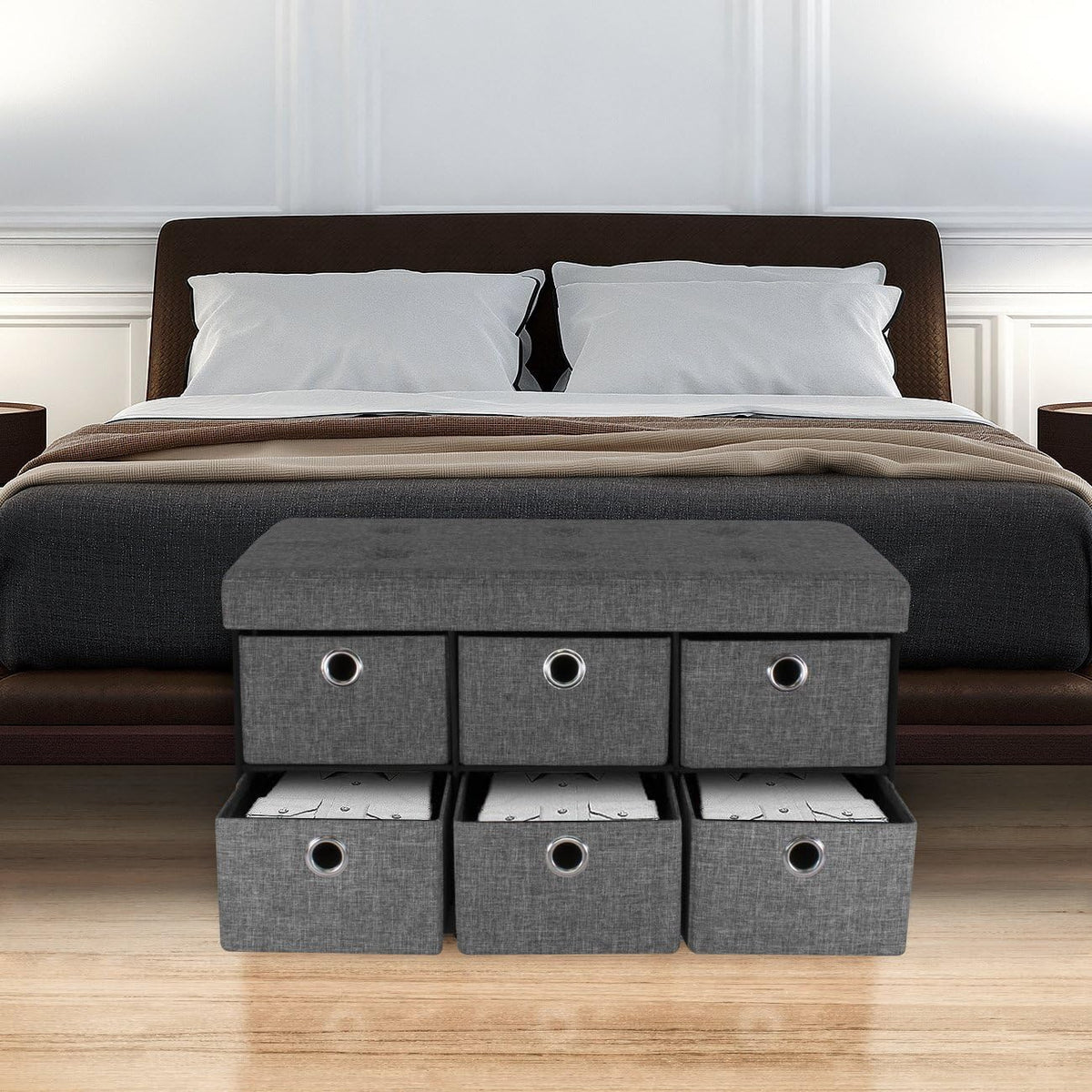sorbus storage ottoman with drawers, collapsible bench shown in use