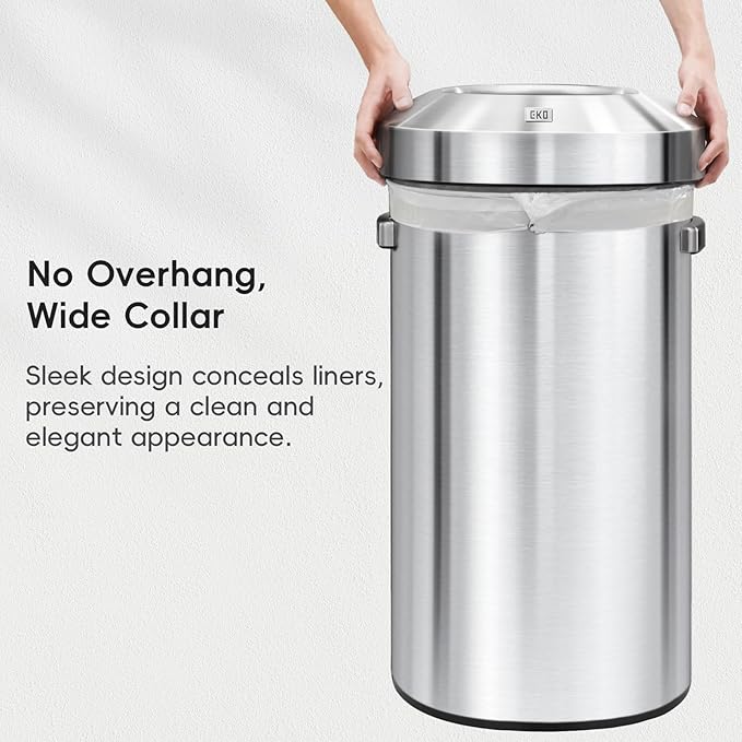 EKO 32-Gallon Round Stainless Steel Open Top Trash Can, Large Commercial Waste - Image 8