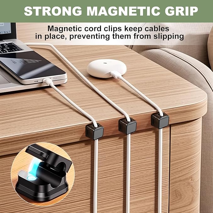 8 Pack Magnetic Cord Organizer, Strong Adhesive Desk Magnetic Cable Clips - Image 3