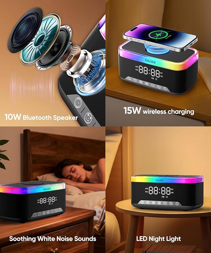 GILLIER Wireless Charging Alarm Clock Radio - Image 4
