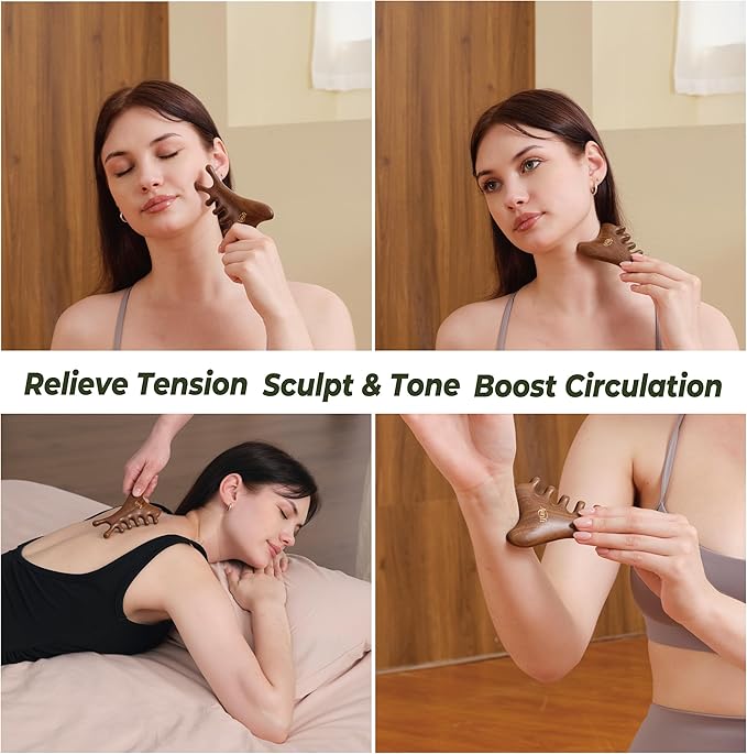 4-in-1 Wooden Gua Sha Tool Set – Facial, Body & Scalp Manual Guasha Massage Tool - Image 5