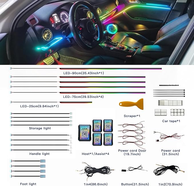 Acrylic Interior Car LED Strip Lights, Colorful 18-in-1 Car Ambient Lighting Kit - Image 4