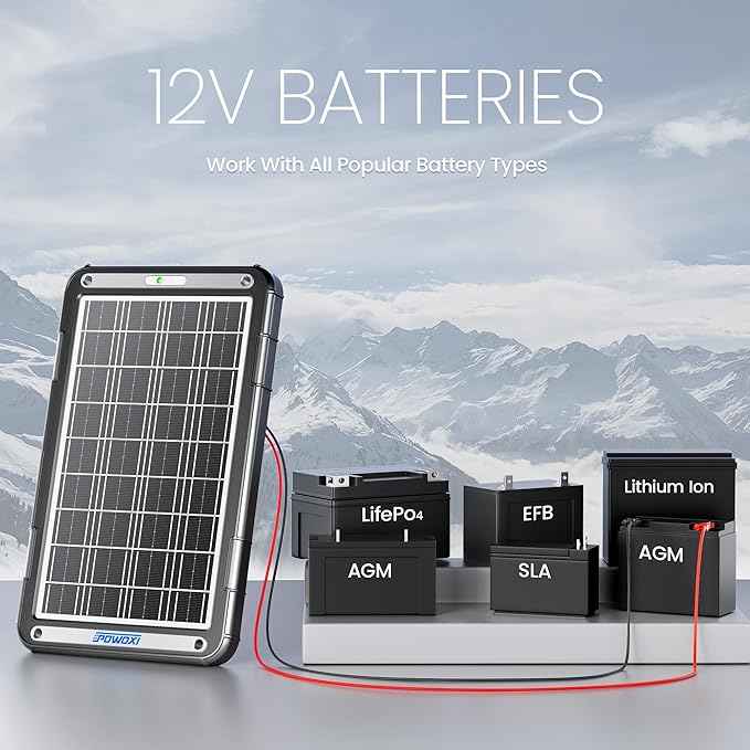 POWOXI 12V Solar Car Battery Charger: 15W Solar Trickle Charger Maintainer - Image 6