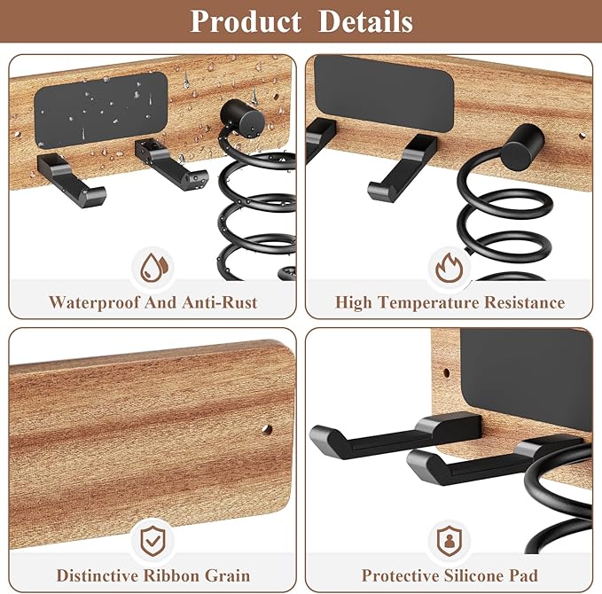 Tindbea Hair Dryer Holder Curling Iron Holder, Blow Dryer Holder Wall Mount - Image 4